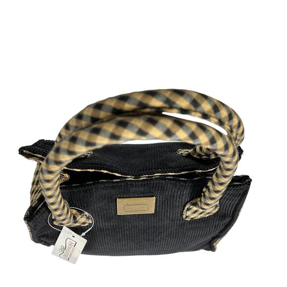 Longaberger Corduroy Plaid Small Tote Bag Purse Black Tan Khaki Check Homestead - Picture 10 of 16